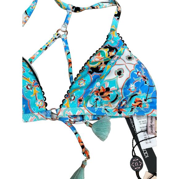 Nanette Lepore 2PC Bikini Blue Plunging Triangle Swimwear Top & Bottom 6 NWT - Picture 5 of 10